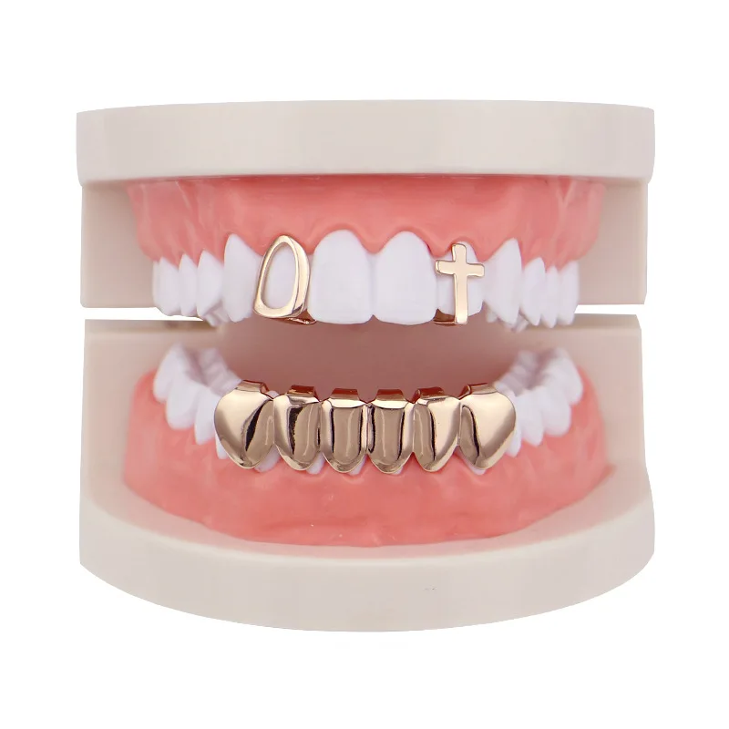 Hiphop Teeth Grillz Cross Shape Tooth Cap Solid Silver Gold Grills ...