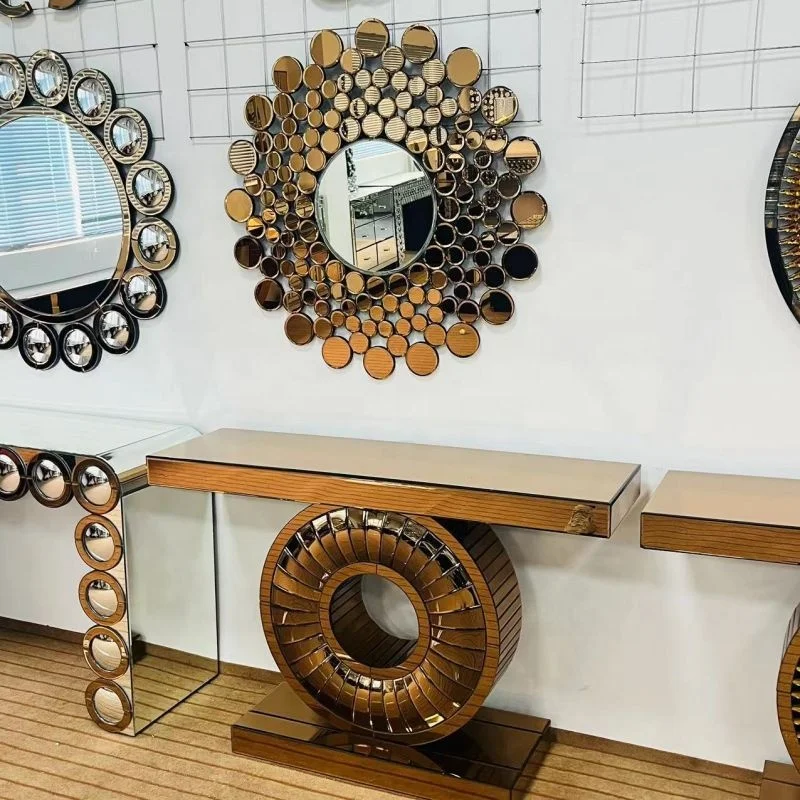 Modern Irregular Shape Glass Console Table with Extendable Mirror for Living Room Dining Workshop Hotel and Home Furniture