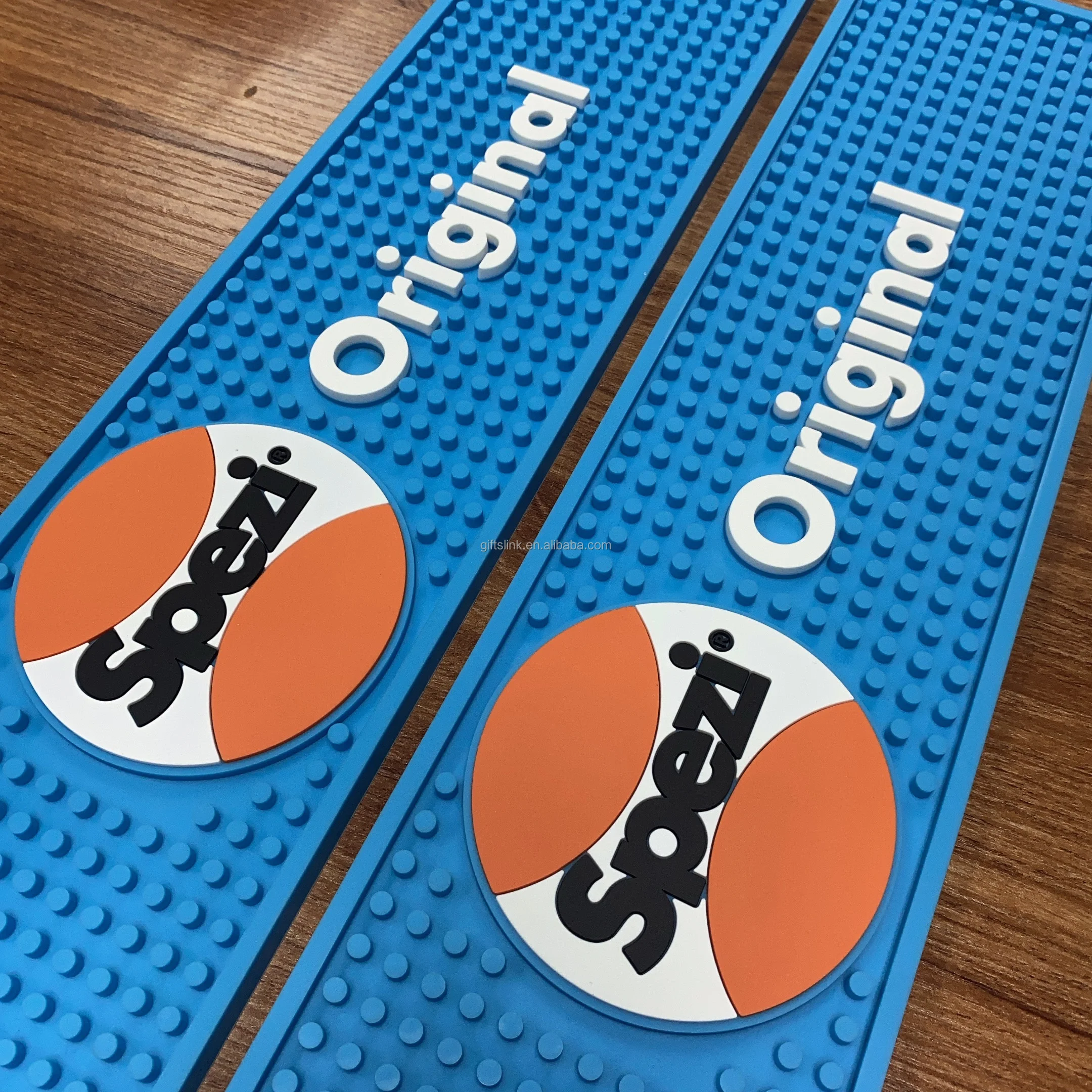 Factory Custom 60x15cm Anti-Slip PVC Rubber Bar Mats Square Silicone Beer Mat with Personalized Logo Smile Design