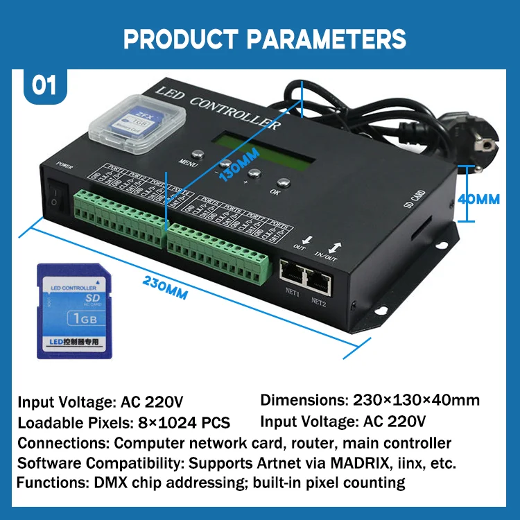product top sales 8 channel rgb ic pixel dmx sd card constant voltage h807sa led controller for led strips-3