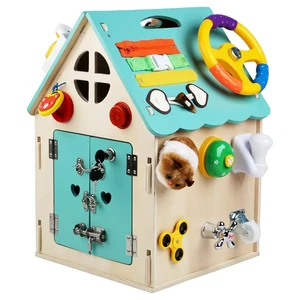 Early Educational Eco Friendly Wooden Montessori Busy Board House Box for Toddlers Sensory Learning Toy