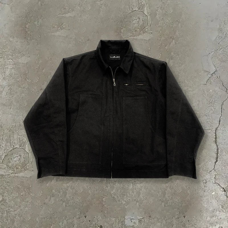 Customized Workwear Jacket Zip up Cotton Duck Canvas Faded Acid Wash Distressed Vintage Carpenter Detroit Work Bomber Jacket Men gallery 9