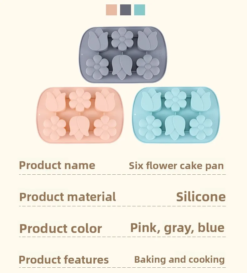 6-Hole 3D Petal Silicone Cake Mold Square Shape Square Children's Complementary Food Steaming/Baking Mold Factory in Stock factory