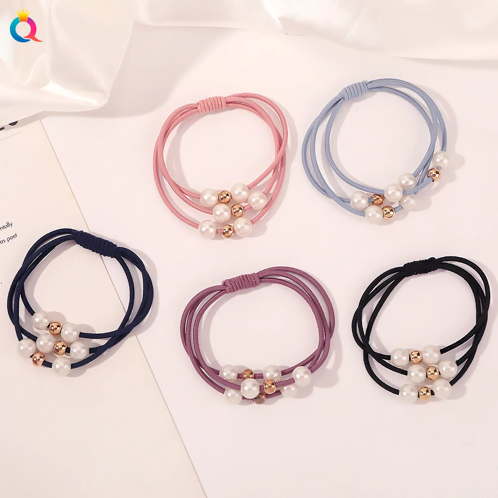 Qiyue Korea Cute Elastic Rubber Ropes Simple Pearls Hair Tie For Women ...