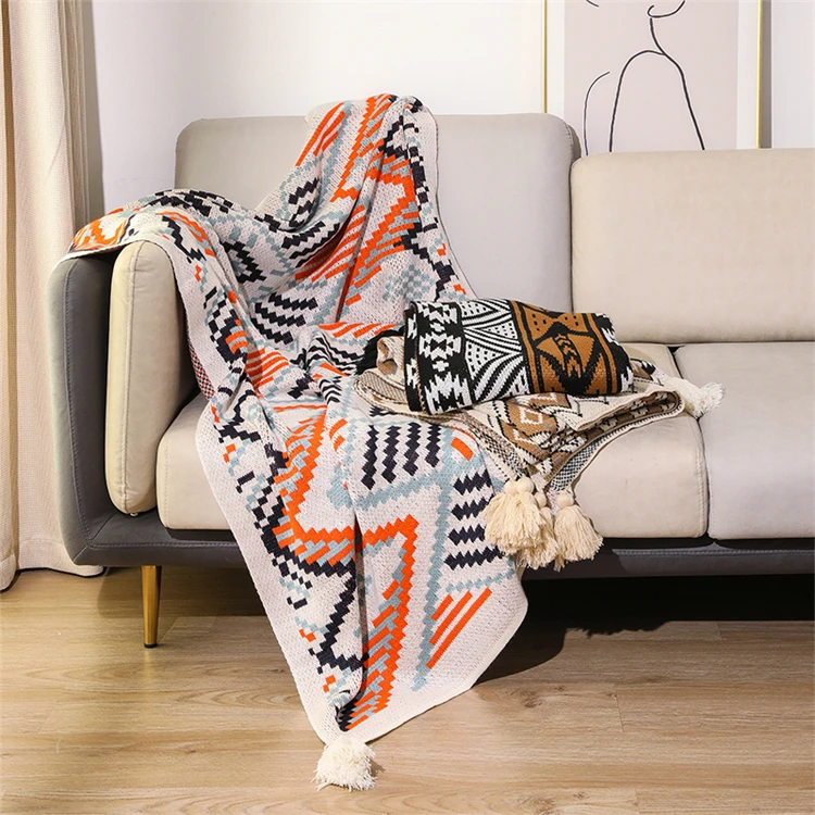 Modern Cozy Geometric Knitting Blanket Accept Custom Bohemian Throw