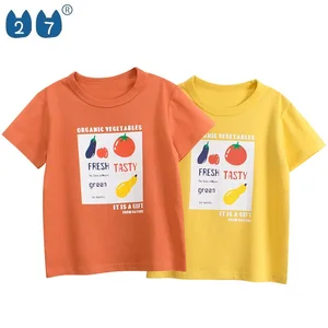 High Quality Cotton Solid Color Printed Summer Girls T-Shirts with Round Neck
