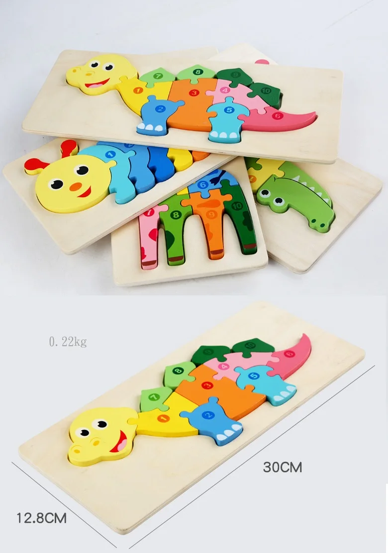 12 Styles of 3D Wooden Dinosaur Puzzles for Early Education