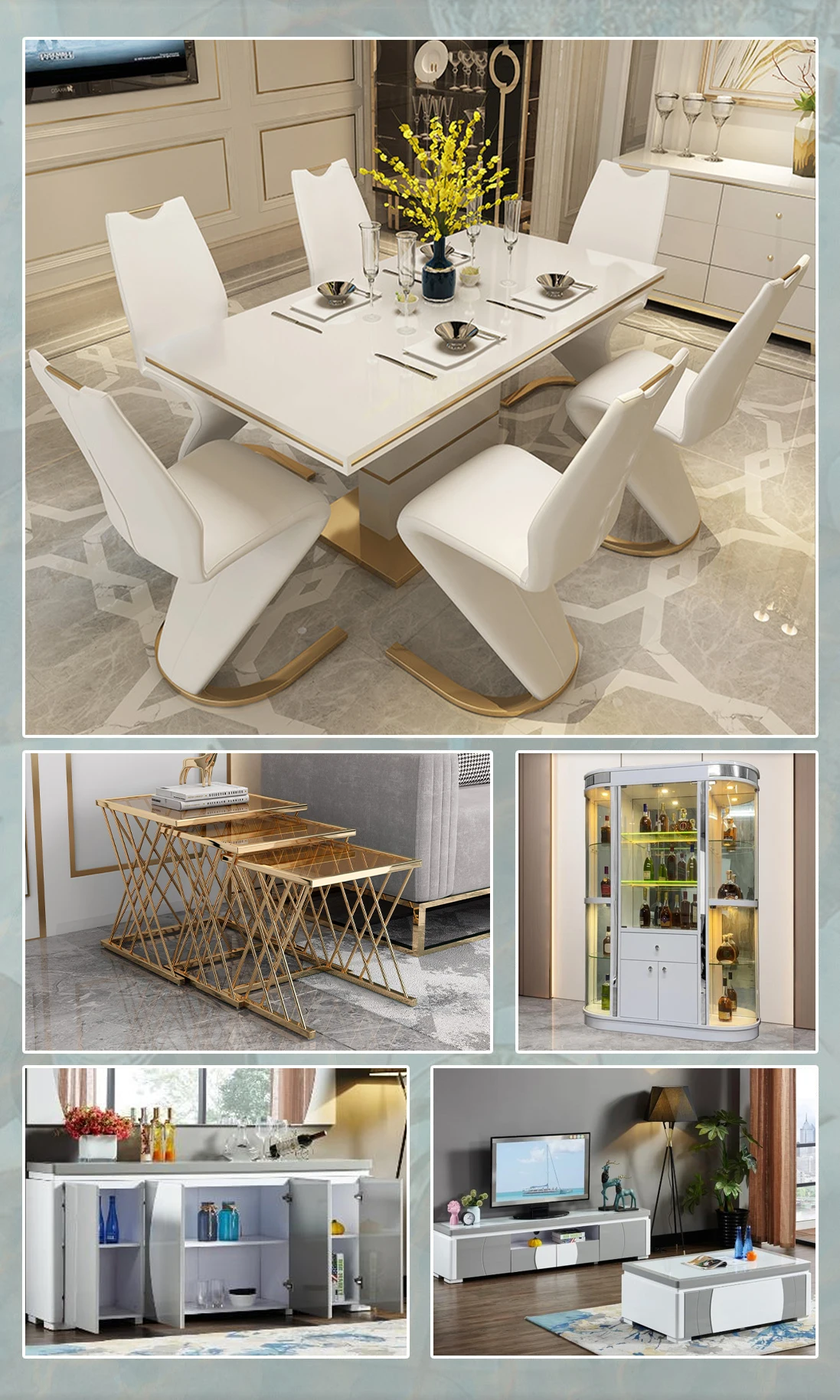 Oem Modern Luxury Square Crushed Diamond Dining Room Table Set For 4 6