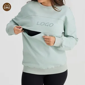 Hot Selling Fleece Maternity Clothing Custom Logo Crew Neck Breastfeeding Sweater Warm Nursing Jumper