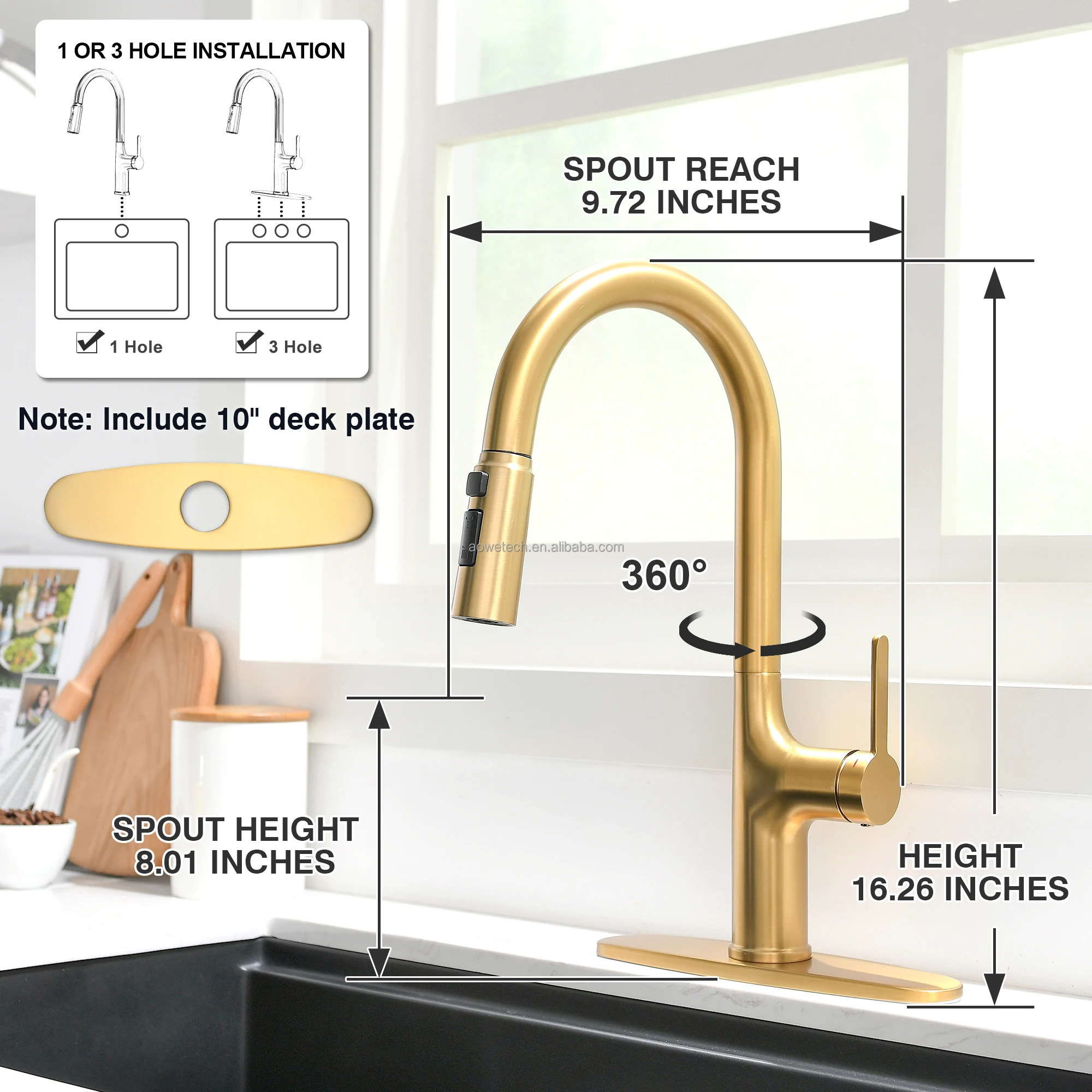 Professional Brushed Gold Pull Kitchen Faucet 16.26 High Arc Ceramic Valve Core Water Purification OEM Brand Solutions