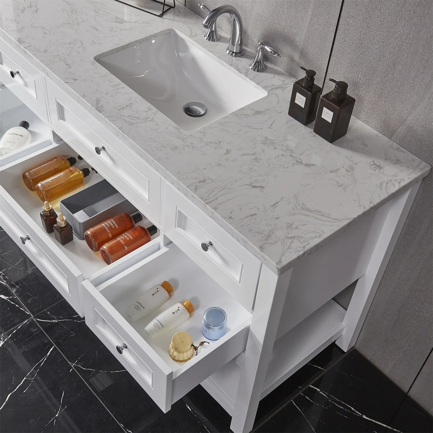 Luxury 4 Tier Floor Mounted Slate Cabinet Furniture Countertop Bathroom ...