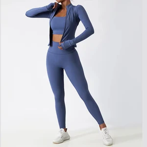 Customizable 3 Piece Gym Set Women High Waist Butt Lift Scrunch Seamless Yoga Sets for Outdoor Running Training Active Wear