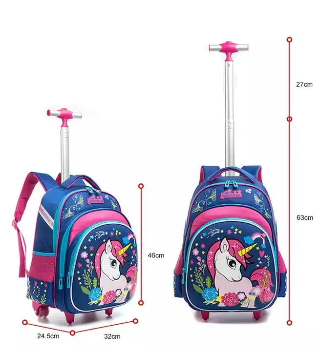 3 in 1 School Children Backpack With Wheels Student Wheeled School Detachable Backpack Trolley Bag