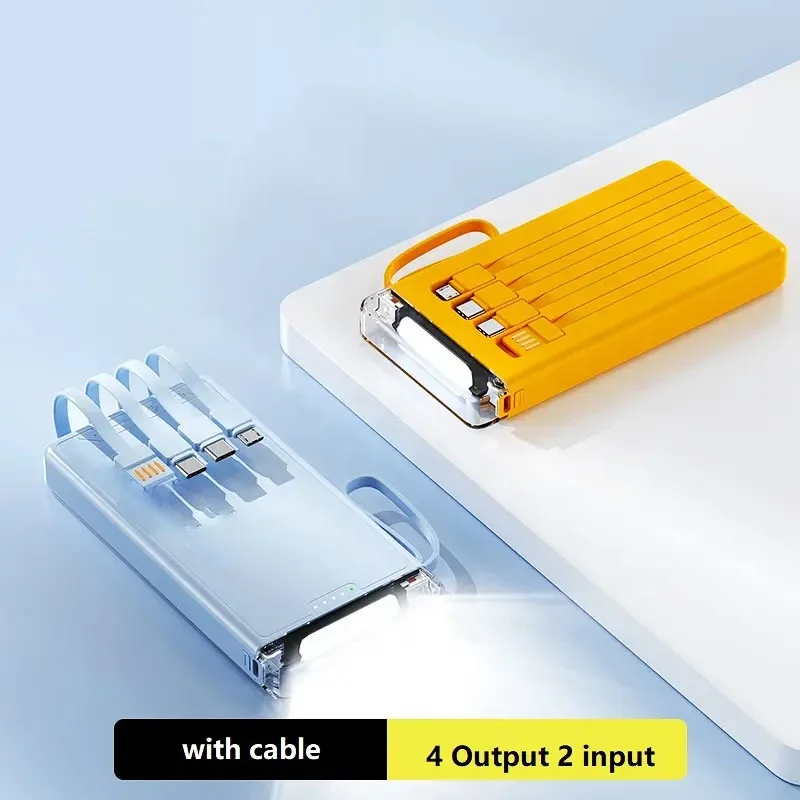 Power Bank 10000mAh Built-in 4 Cables 10W Multi-port PowerBank Lanyard Design Black White Blue Yellow Portable Charger PB215