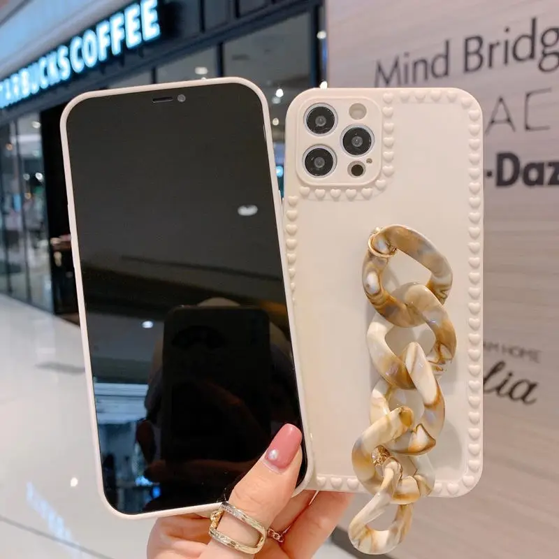 爱心圈珍珠手环iphone 12 pro max链条的奢华时尚手机壳