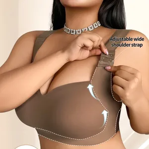 Private Label 4XL Plus Size Women's Underwear Jelly Bra Wide Straps Push up Bra Wire Free Seamless Bra with Adjustable Hooks