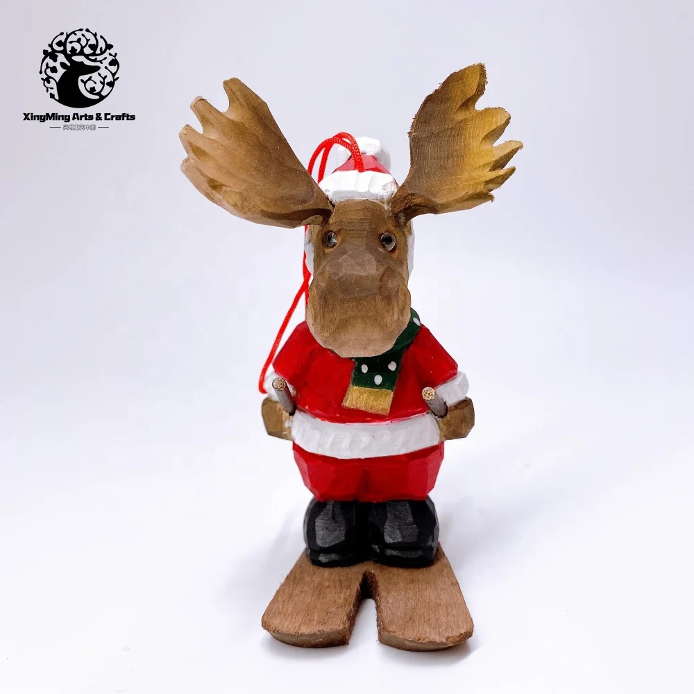 Hot Sale Wooden Christmas Moose Ornaments Handicraft Carving From Professional Factory