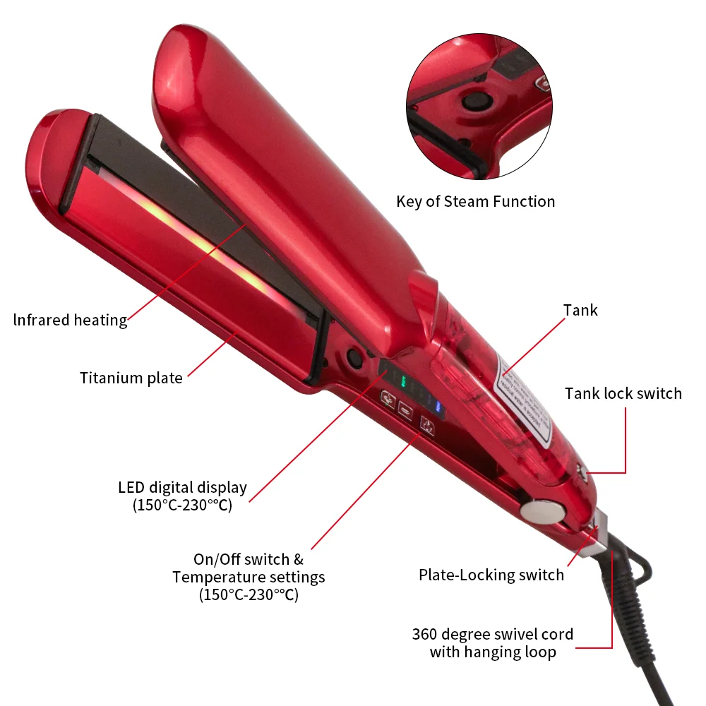 PRITECH Vapor Infrarrojo Plancha De Pelo Infrared Steam Flat Iron De  Titanio Planchas De Cabello Profesional