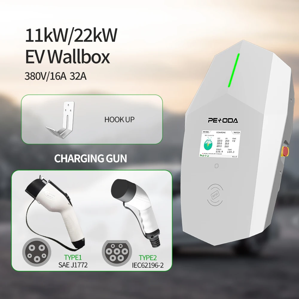 Ocpp EV Charging Station 22kw 11kw EV Charger Type 2 3 Phase 16a 32 Amp Plug in AC 22 KW EV Car Charger