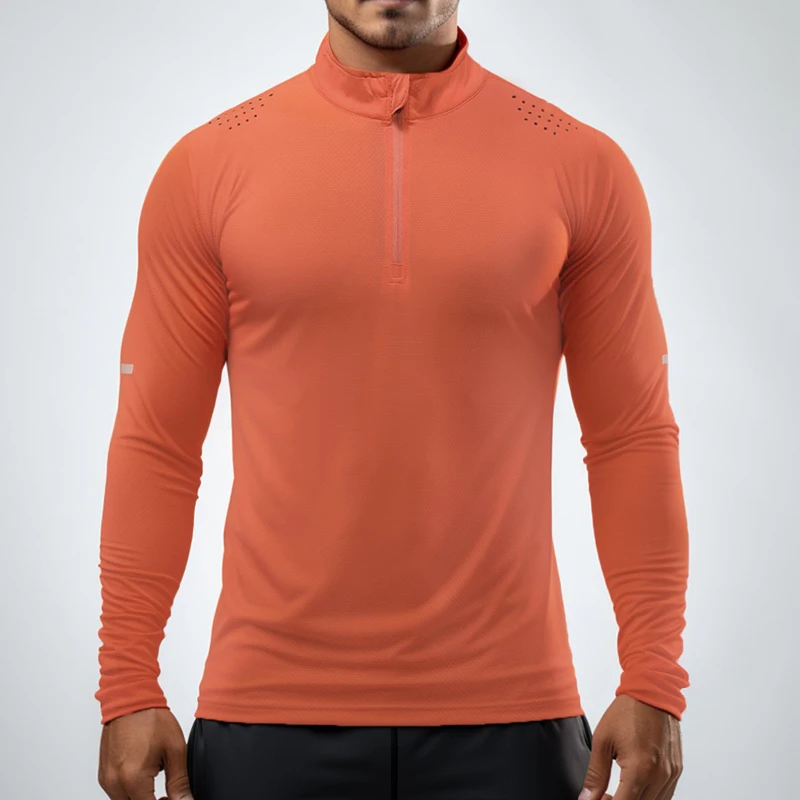 T-shirts de sport à manches longues pour hommes, tissu en maille respirant à séchage rapide, vêtements actifs d'entraînement, vente en gros, T-shirts de gymnastique 972_voghion.com