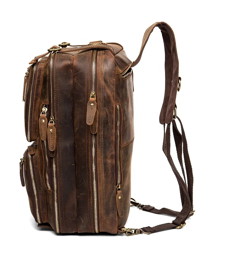 Retro Backpack Men's Bag Multifunctional Travel Leather Backpack ...