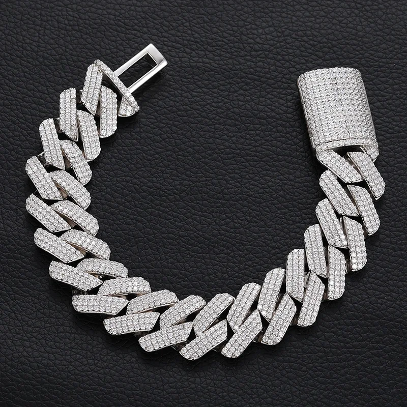 Bracelet 20-25mm 925 Silver Three Rows Cuban Link Iced Out Hip Hop White  Moissanite Chain Jewelry Women Men Gifts - Customized Bracelets - AliExpress