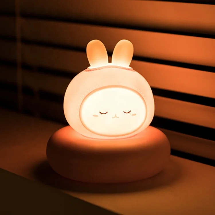 Interesting USB Rabbit Lamp Tap Control Baby Nursery Night Light Dimming Lamparas Para Ninos Christmas New Year Gift for Kids