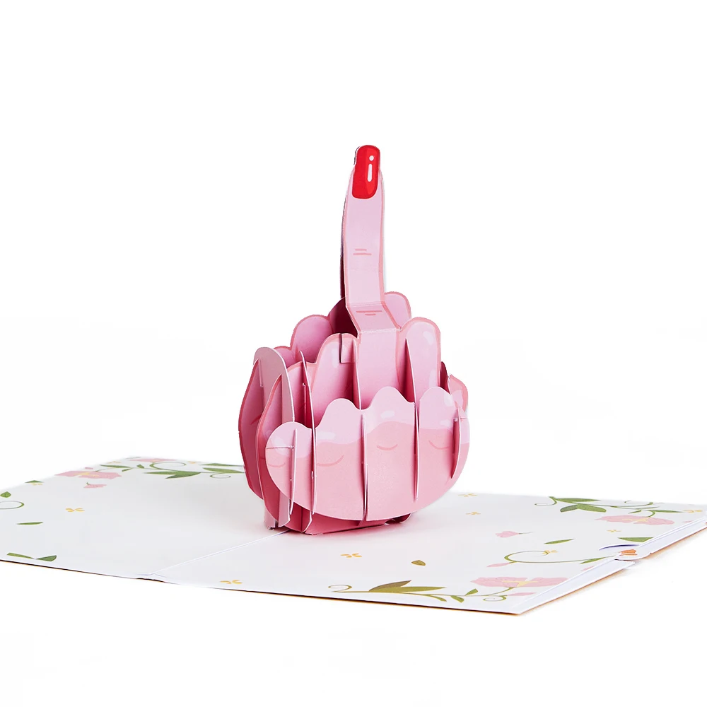 New Design Creative 3d Pop Up Cards Personalized Rude Middle Finger For