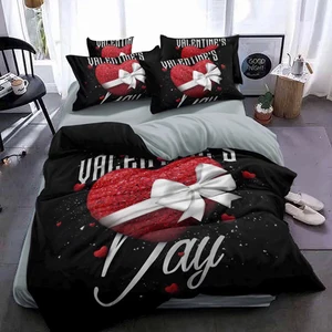 Fashion Duvet Cover Digital Love Letter Bedsheet Black Lightweight Microfiber Bed Sheet Set 3D Printed Bedding Set
