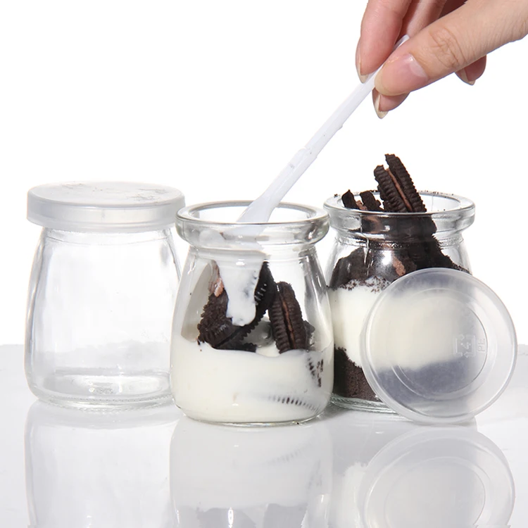100ml 200ml 300ml Glas-joghurtgläser Runde Form Pudding-glasbehälter Joghurtgläser Mit Plastikdeckel