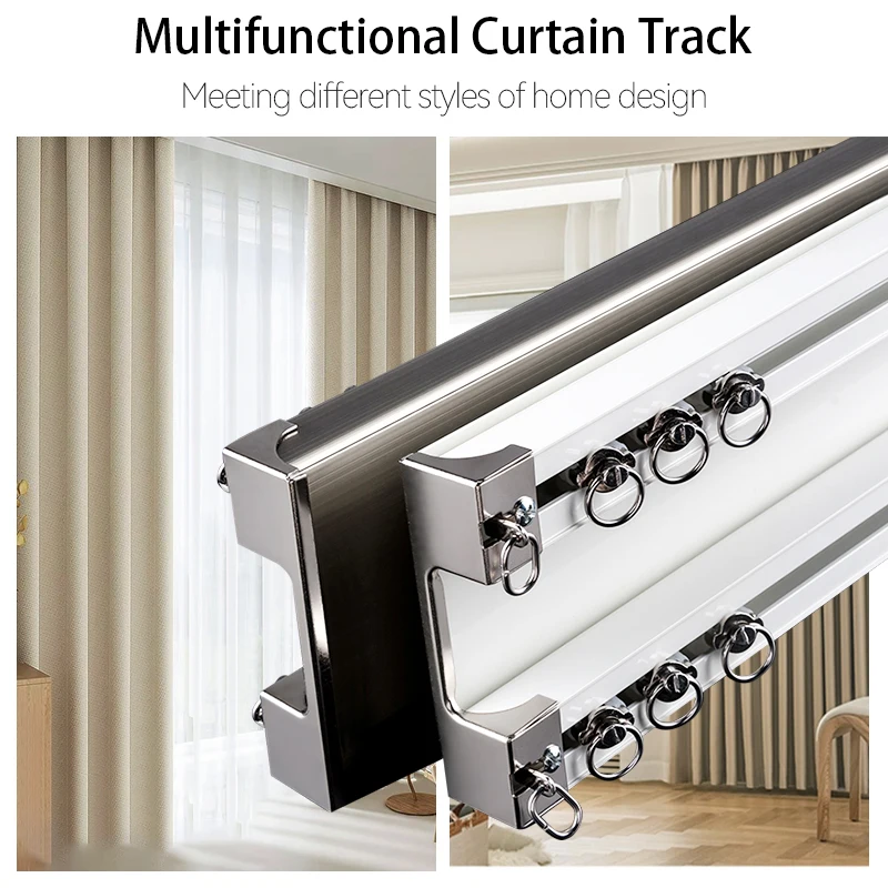 IKSUN Curtain Conjoined Double Tracks Ceiling Wall Mounting Heavy Duty Curtain Rails for Living Room Bedroom Room Divider