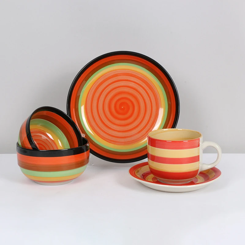 18 Piece Hand Painted Stoneware Colorful Ceramic Dinnerware Set Buy