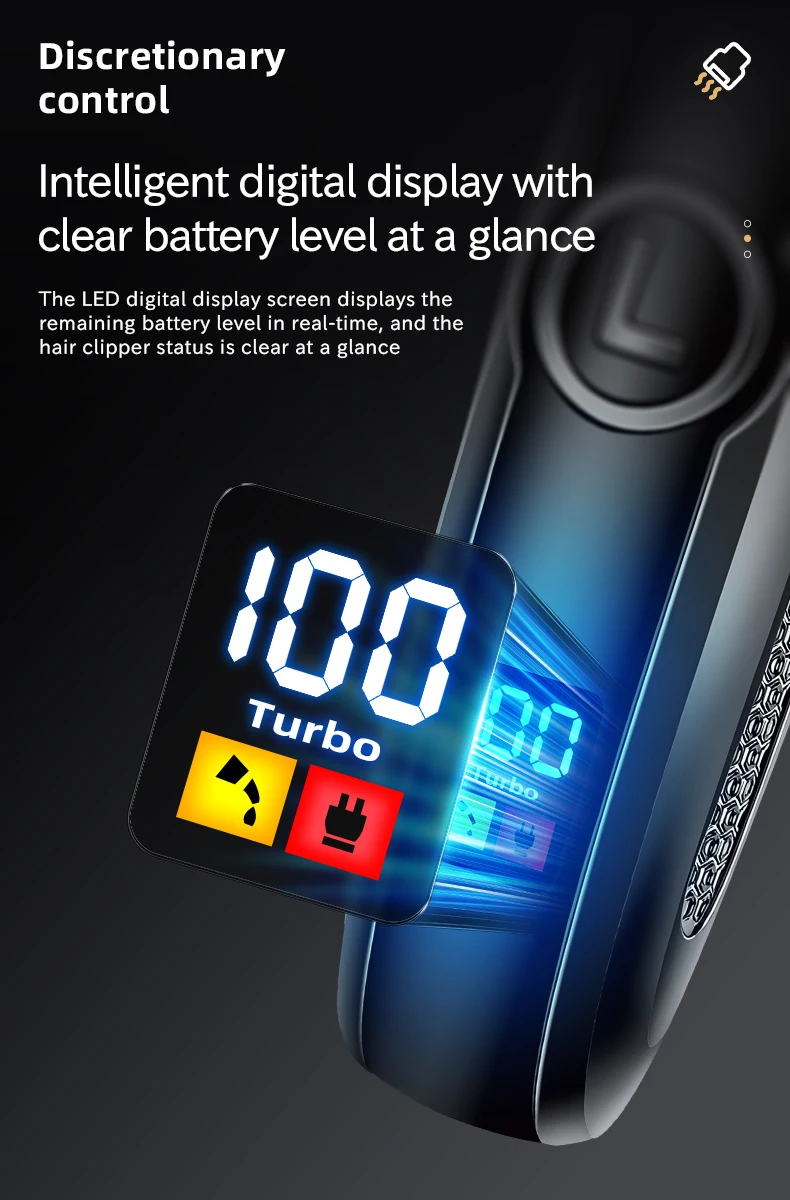 Professional Electric Hair for & Trimmer Stainless Steel Blades IPx4 Waterproof LCD Display High Power for Home Salon Use