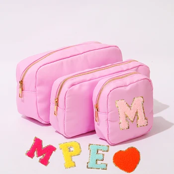 Stock S M L XL Multi Color New Baby Pink Nylon Cosmetic Pouch with Metal Zipper Portable Women Girls Premium Makeup Bag Cosmetic