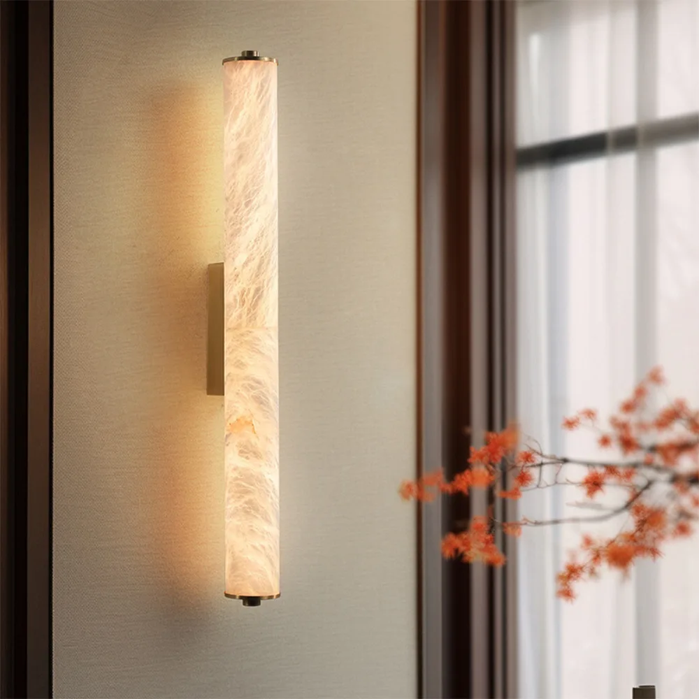 Cross-Border Popular Light Luxury All-Copper Marble LED Wall Lamp New Chinese Mid-Century Style Natural Marble Wall-Mounted