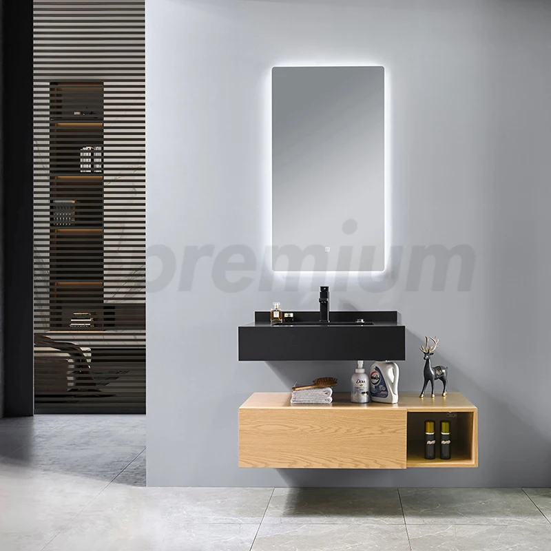 Modern Wash Basin With Led Mirror Hotel Bathroom Wall Hanging