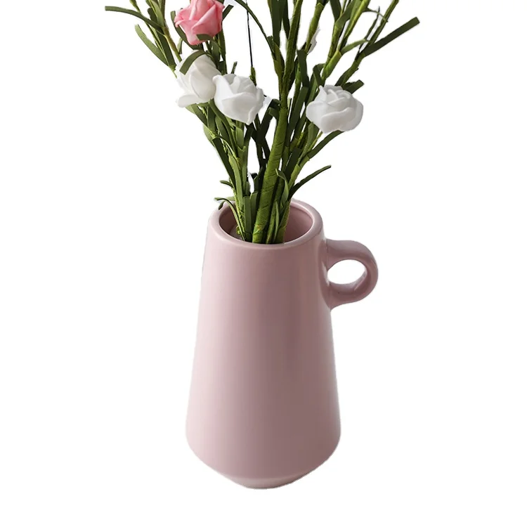 Новый продукт современные керамические розовые высокие цветочные вазы в скандинавском стиле для свадебного