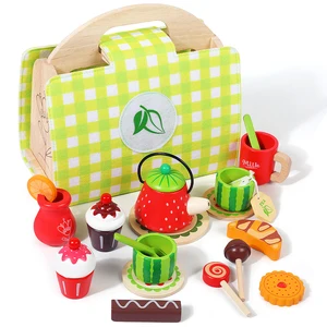 Multi-functional Wooden Role Play Ice Cream Afternoon Tea Kitchen Set Educational Pretend Playing Gift Toys for Kid Boys & Girls