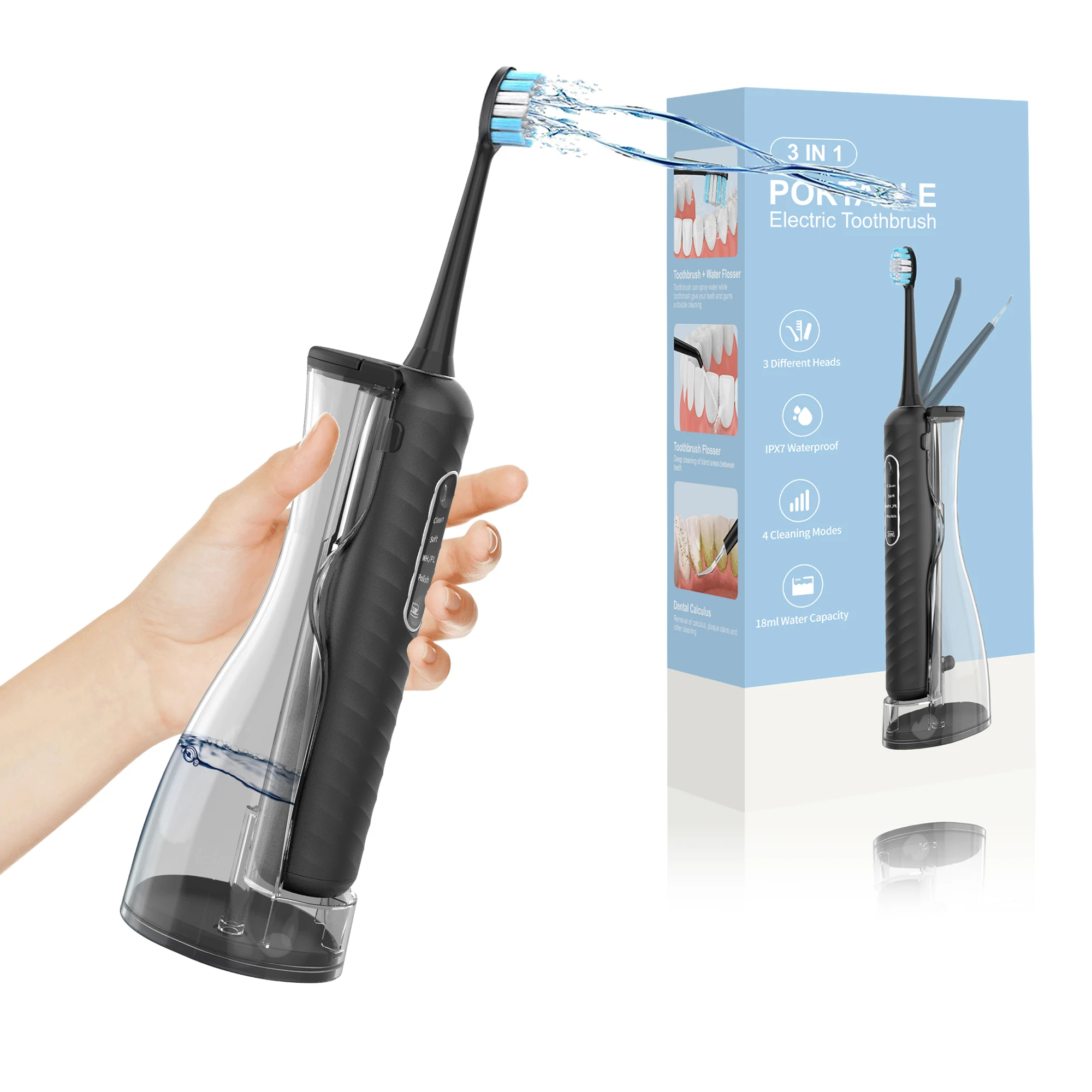3 in 1 Electric Toothbrush with Oral Irrigator Professional Flossing Toothbrush Advanced Water Dental Flosser Toothbrush Combo