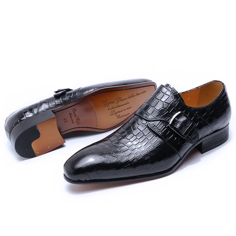 Popular Leather Dress Shoes Men Crocodile Print Monk Strap Buckle ...