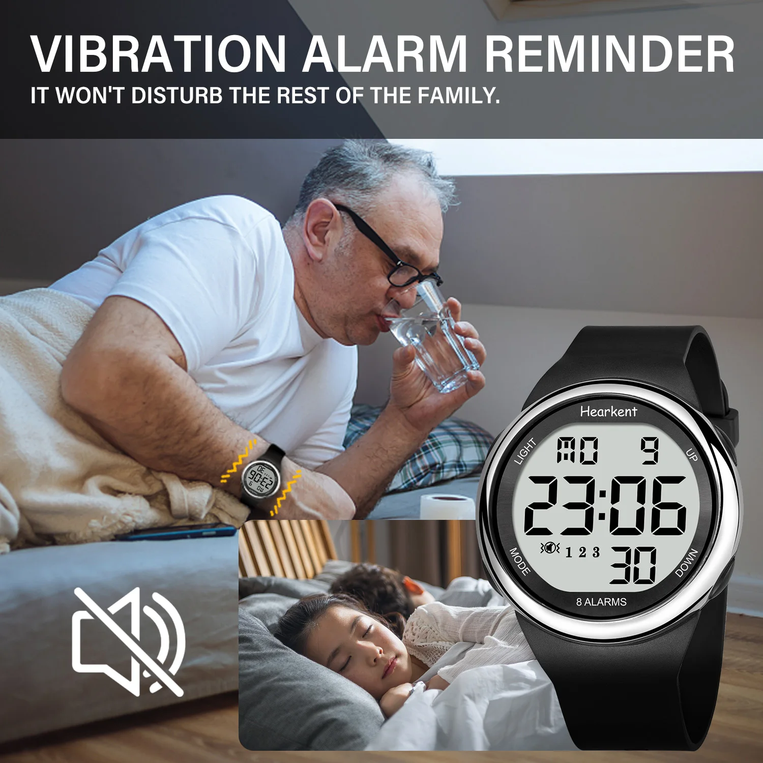 8 Alarms And Vibrating Watch Medication Reminder For Deaf Or Seniorfriendly Big Number Digital