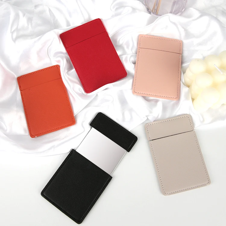 Custom Your Logo Personalised Unbreakable PU Leather Small Stainless Steel Compact Pocket Mirror for Purse Women Men