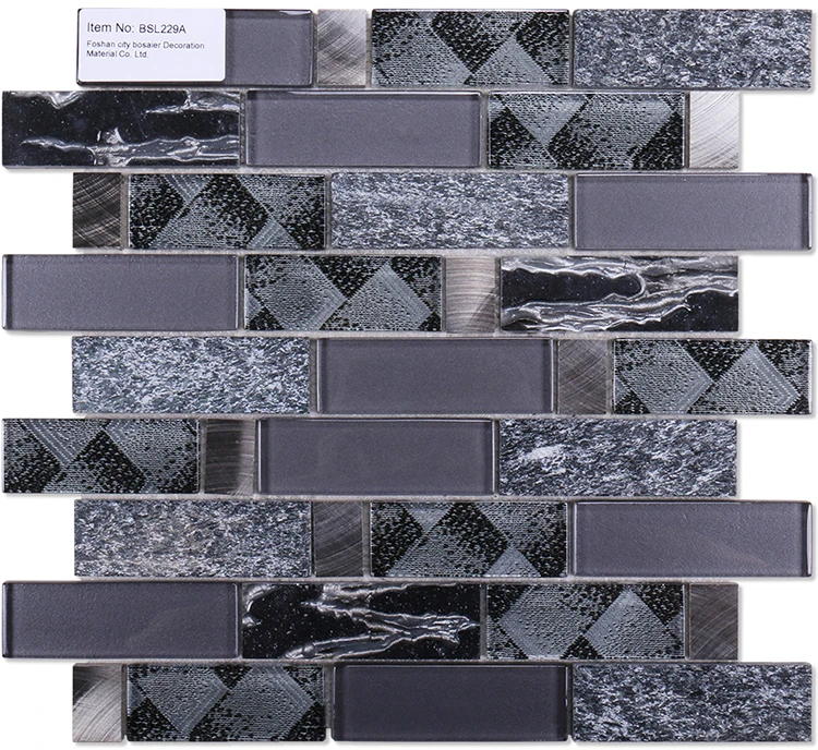 Direct sale carrelage mosaique rectangle black quartz aluminum glass backsplash mosaics