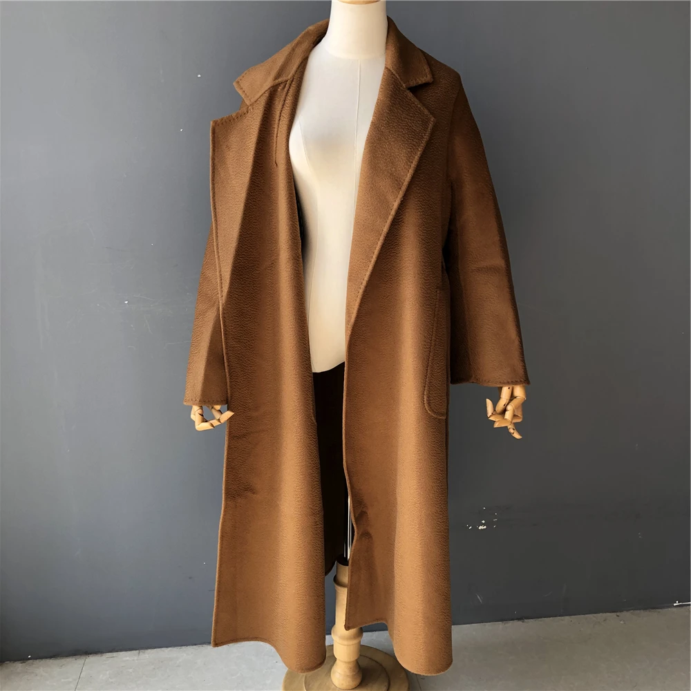 High Quality Winter Plus Size Cashmere Coat With Belt Long Wool