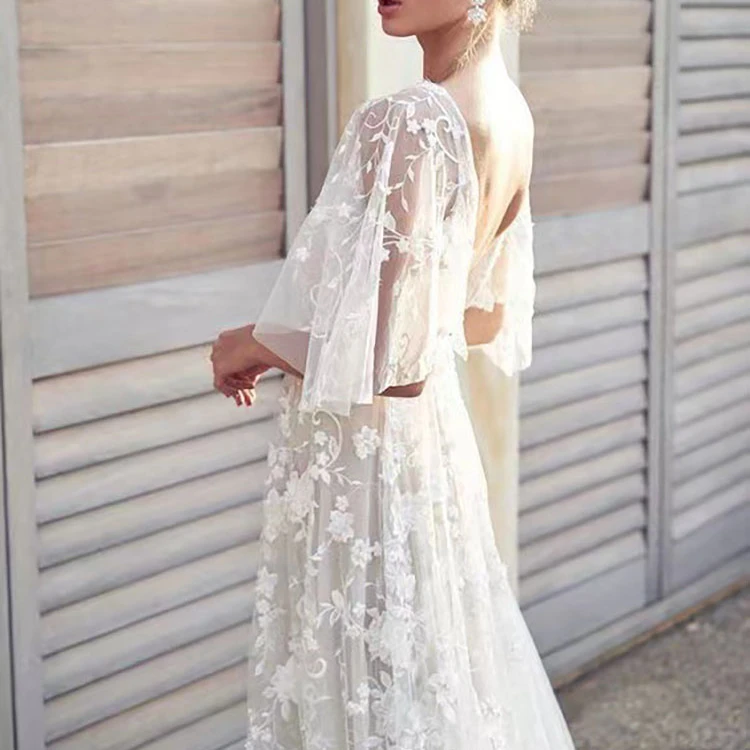 2023 Spring and Summer New Deep V Mid Length Dress Lace Backless Evening Dress