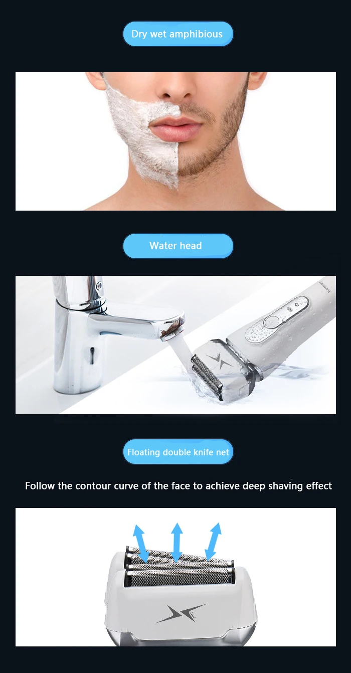 Kemei Electric Shaver Waterproof Men's Shaver Rechargeable Electric Razor Beard Trimmer Shaving Machine