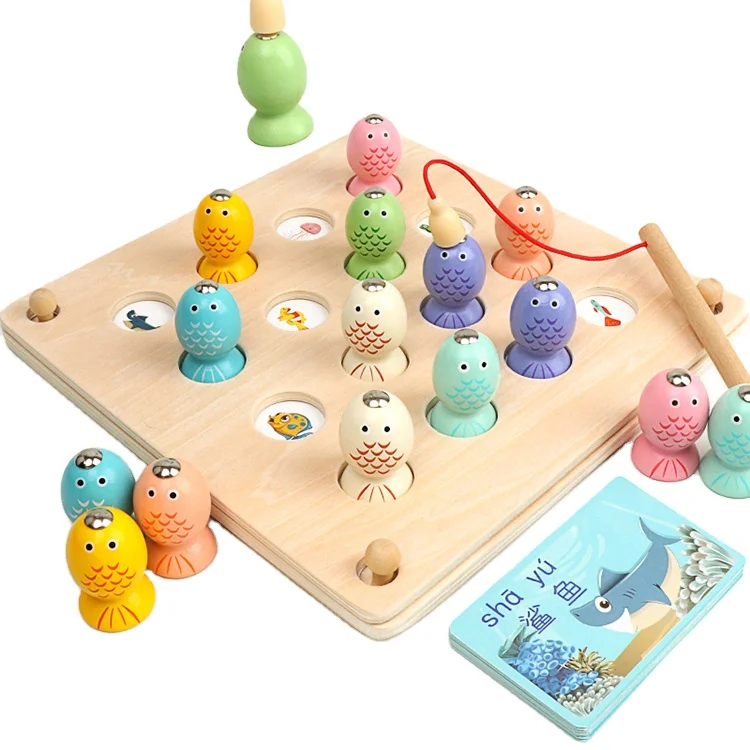 Magnetic Wooden Fishing Game Toy For Toddlers Numerals Fish Catching Counting Preschool Board Games Toys For Girl Boy Kids Above 3 Years Old Birthday Learning Education Math With Magnet Poles