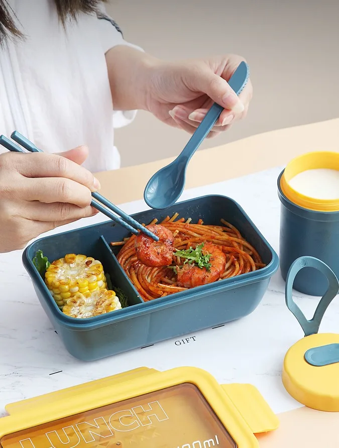 Bpa Free Plastic Kids Lunch Box Leakproof 2 Compartment Kid School