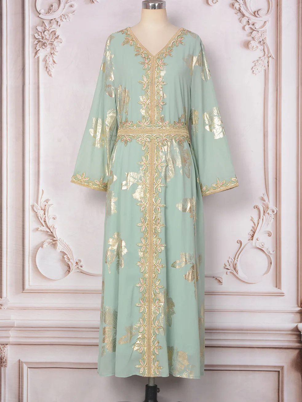 Moda Turco Manica Lunga Causale Maxi Abito Donna Elegante Preghiera Musulmana Abaya Dubai Turchia Caftano Islamico Casual Casual Abito Maniche A Pavimento Lungo Donne Abiti Musulmani, Cachi, S - 6