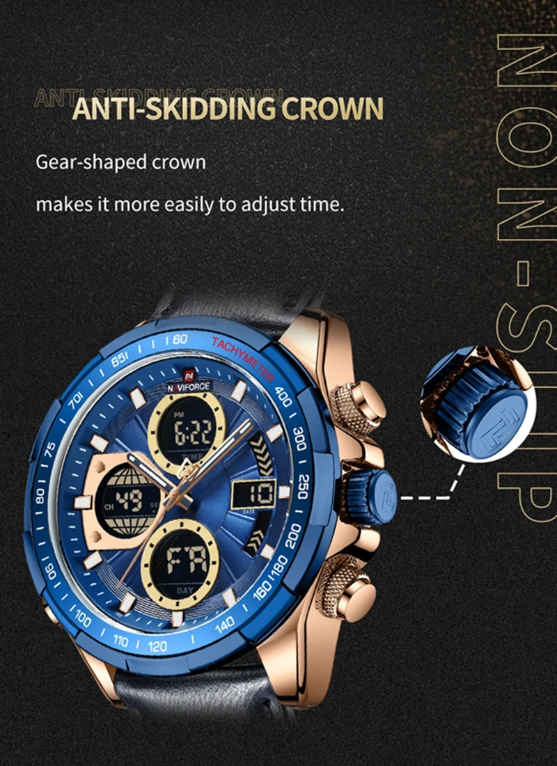 NAVIFORCE 9197L Quartz Watches Mens Luxury Sport Chronograph Waterproof Quartz Big Clock Digital Wristwatches Men Watch